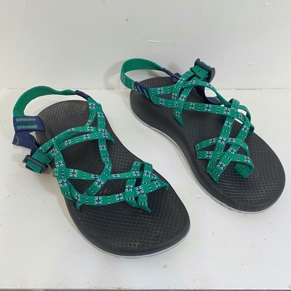 Chaco Shoes - Chaco ZX/2 Classic Green Print Stripe 2 Multi Strap Toe Loop Adjustable Shoes 8